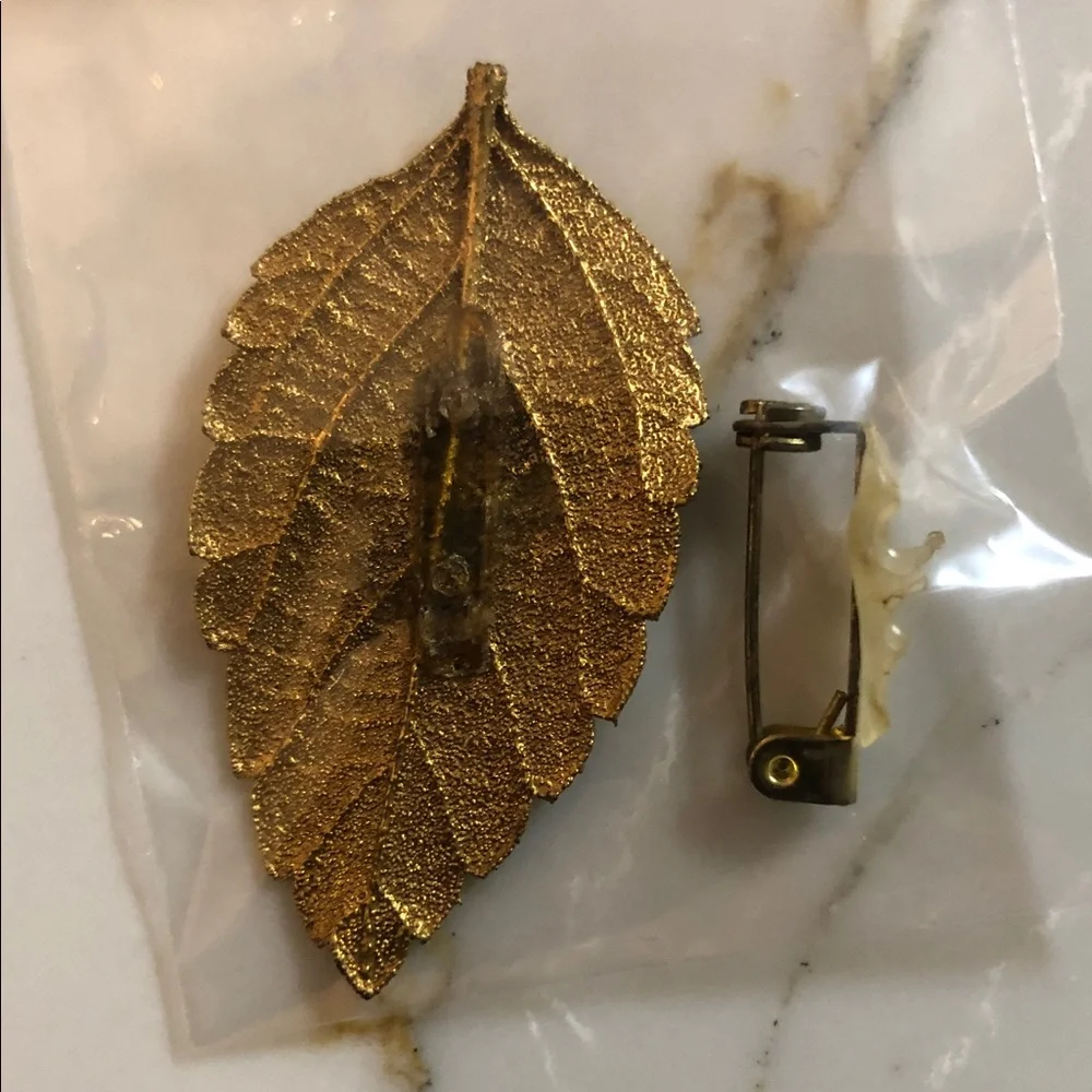 Gold Leaf and Crystal, and Sterling Silver Pin Brooches Women’s 3-piece Set